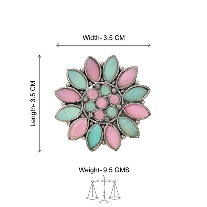 Floral radiance stone studded oxidized rings (Multicolored)