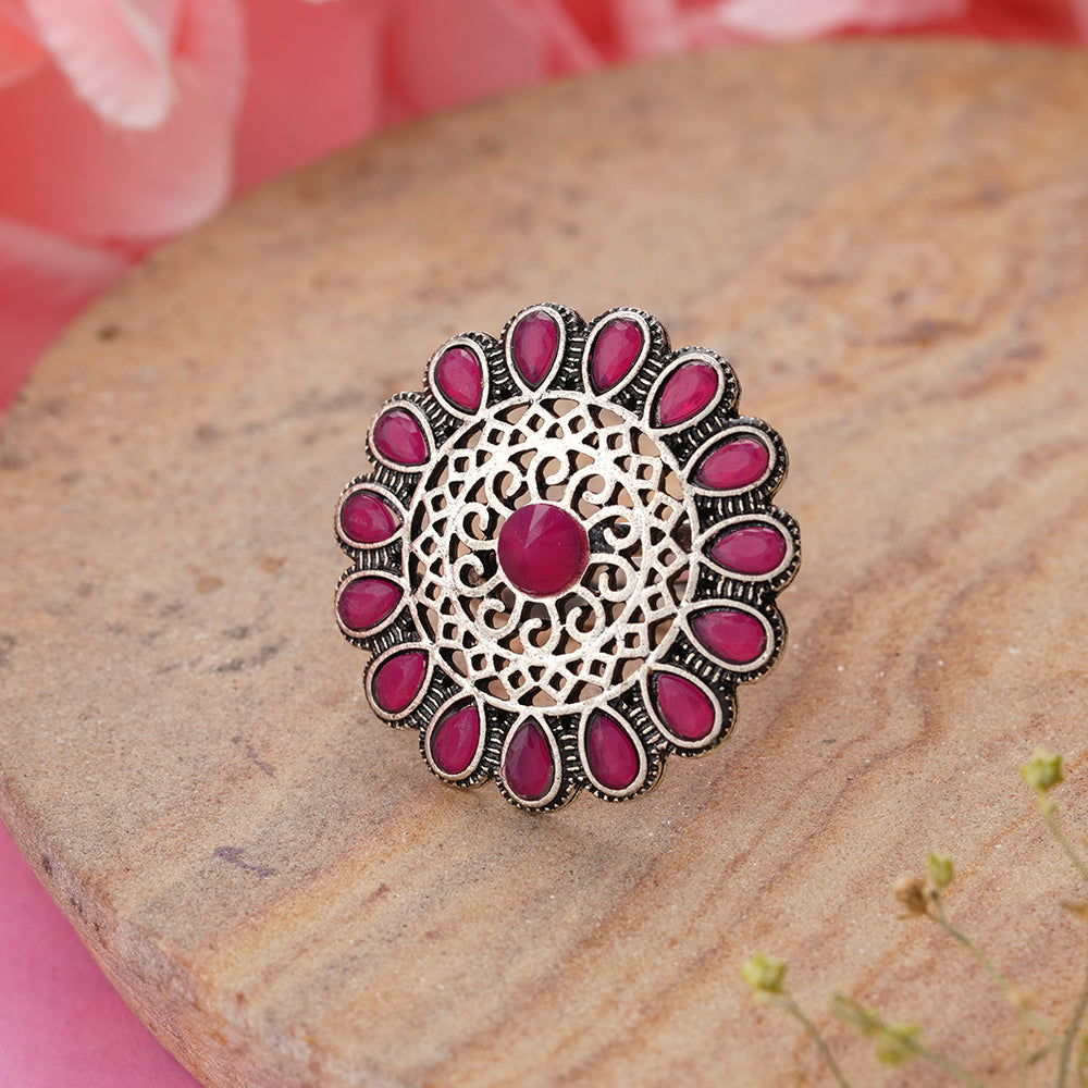 Bloomlet stone studded rings (Red)