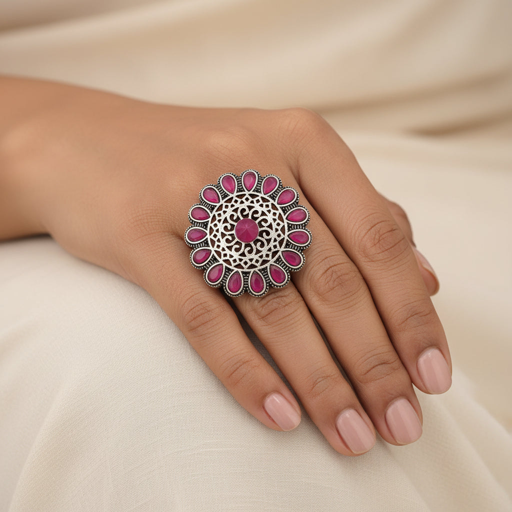 Bloomlet stone studded rings (Red)