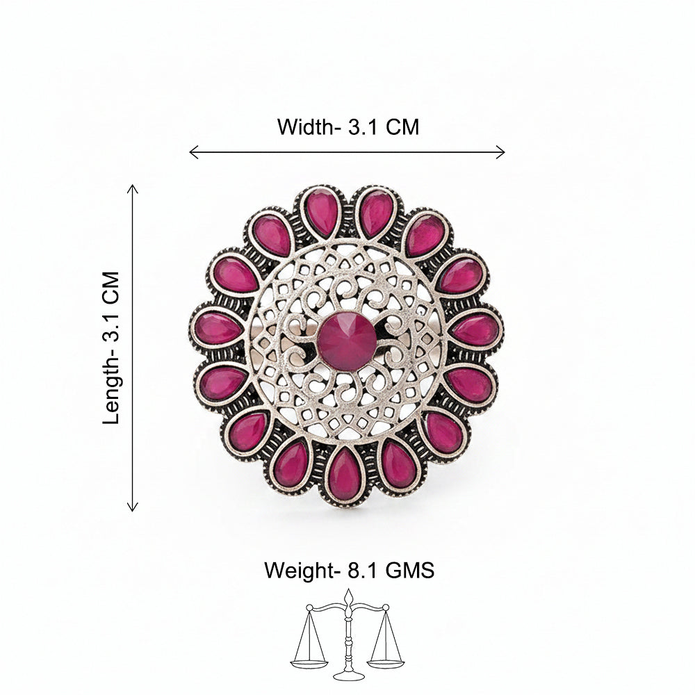 Bloomlet stone studded rings (Red)