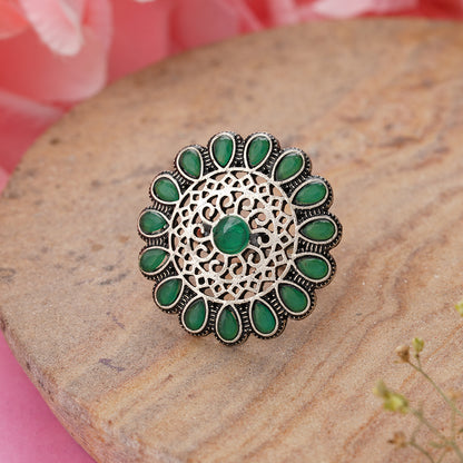 Bloomlet stone studded rings (Green)