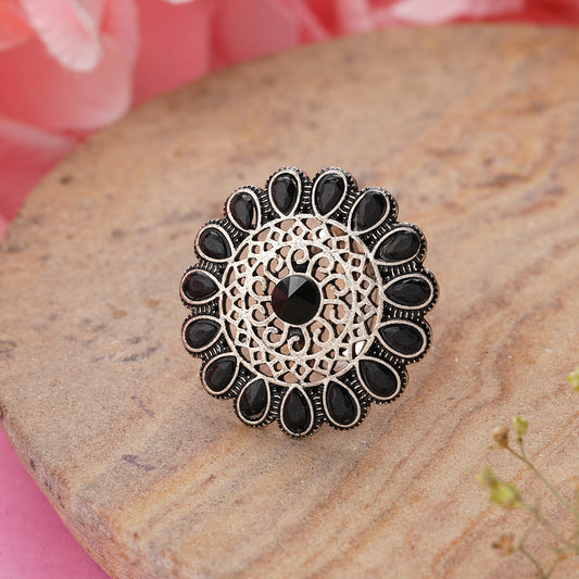 Bloomlet stone studded rings (Black)