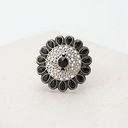 Bloomlet stone studded rings (Black)