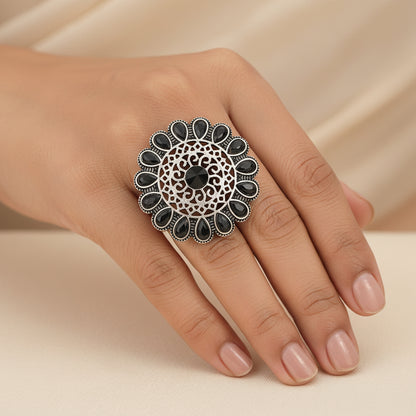 Bloomlet stone studded rings (Black)