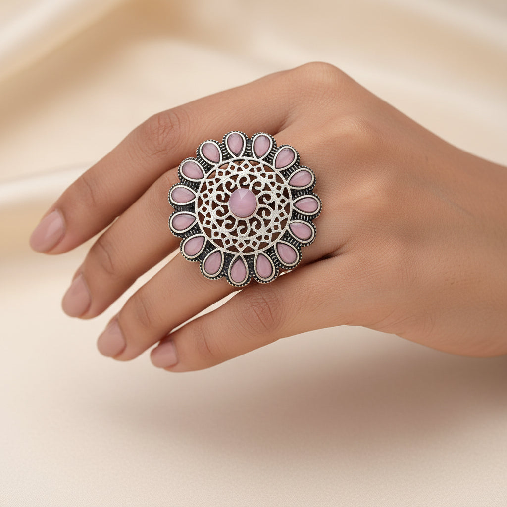 Bloomlet stone studded rings (Baby Pink)