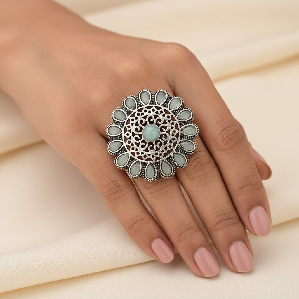 Bloomlet stone studded rings (Mint)