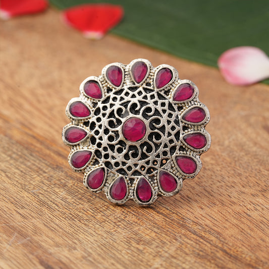 CrystaBud stone studded ring (Red)