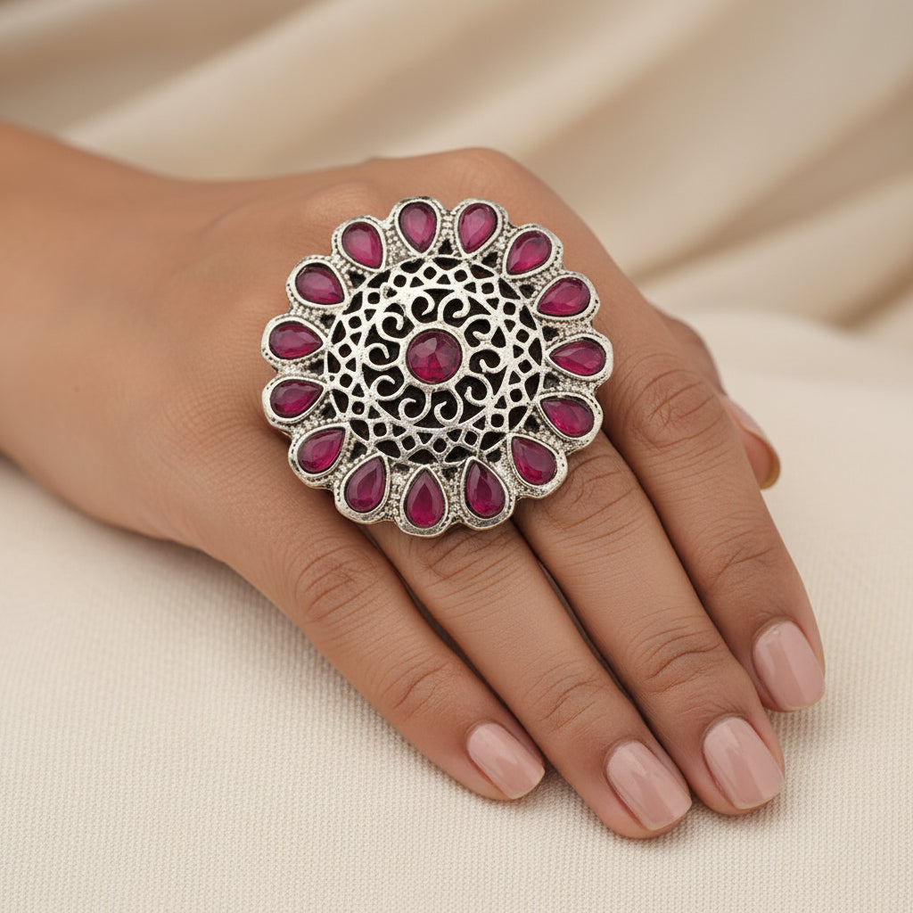 CrystaBud stone studded ring (Red)