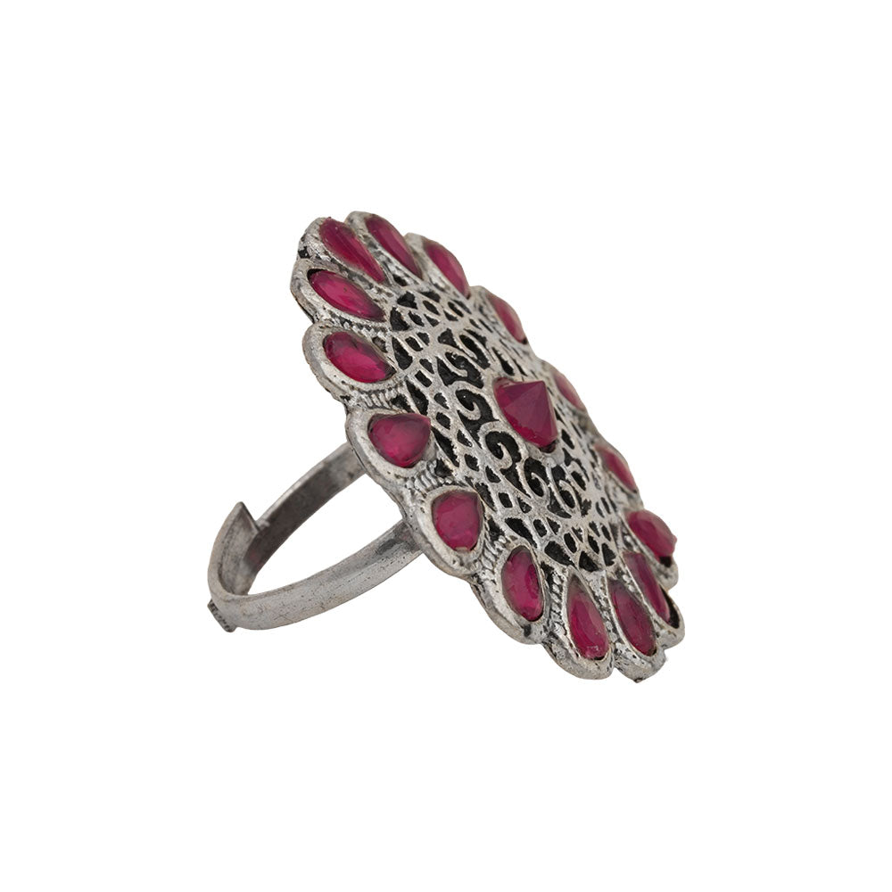 CrystaBud stone studded ring (Red)
