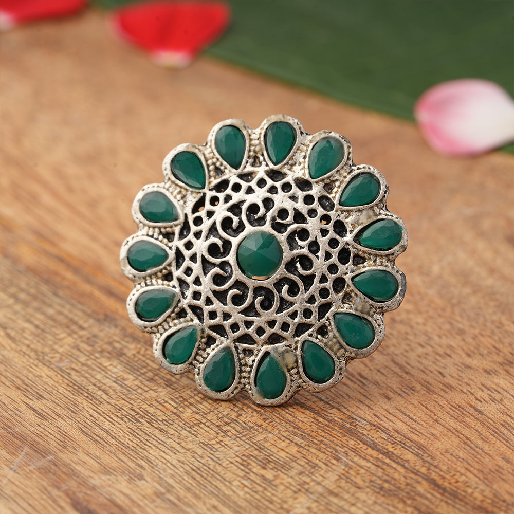 CrystaBud stone studded ring (Green)