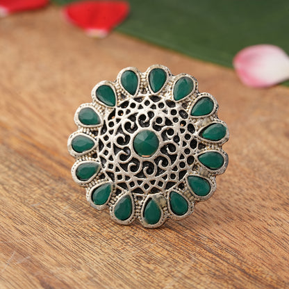 CrystaBud stone studded ring (Green)