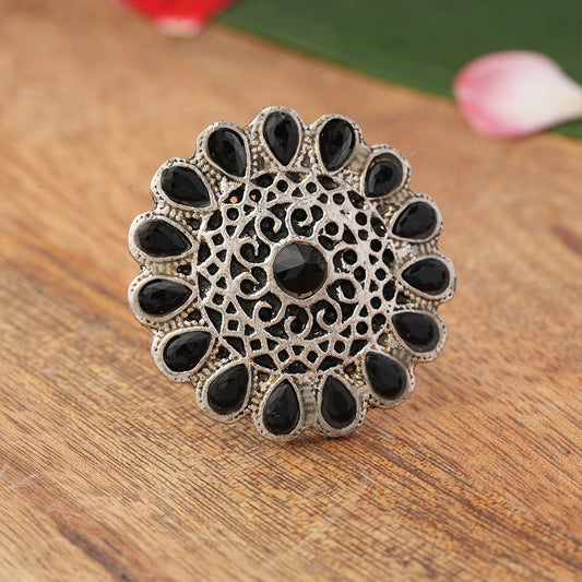 CrystaBud stone studded ring (Black)
