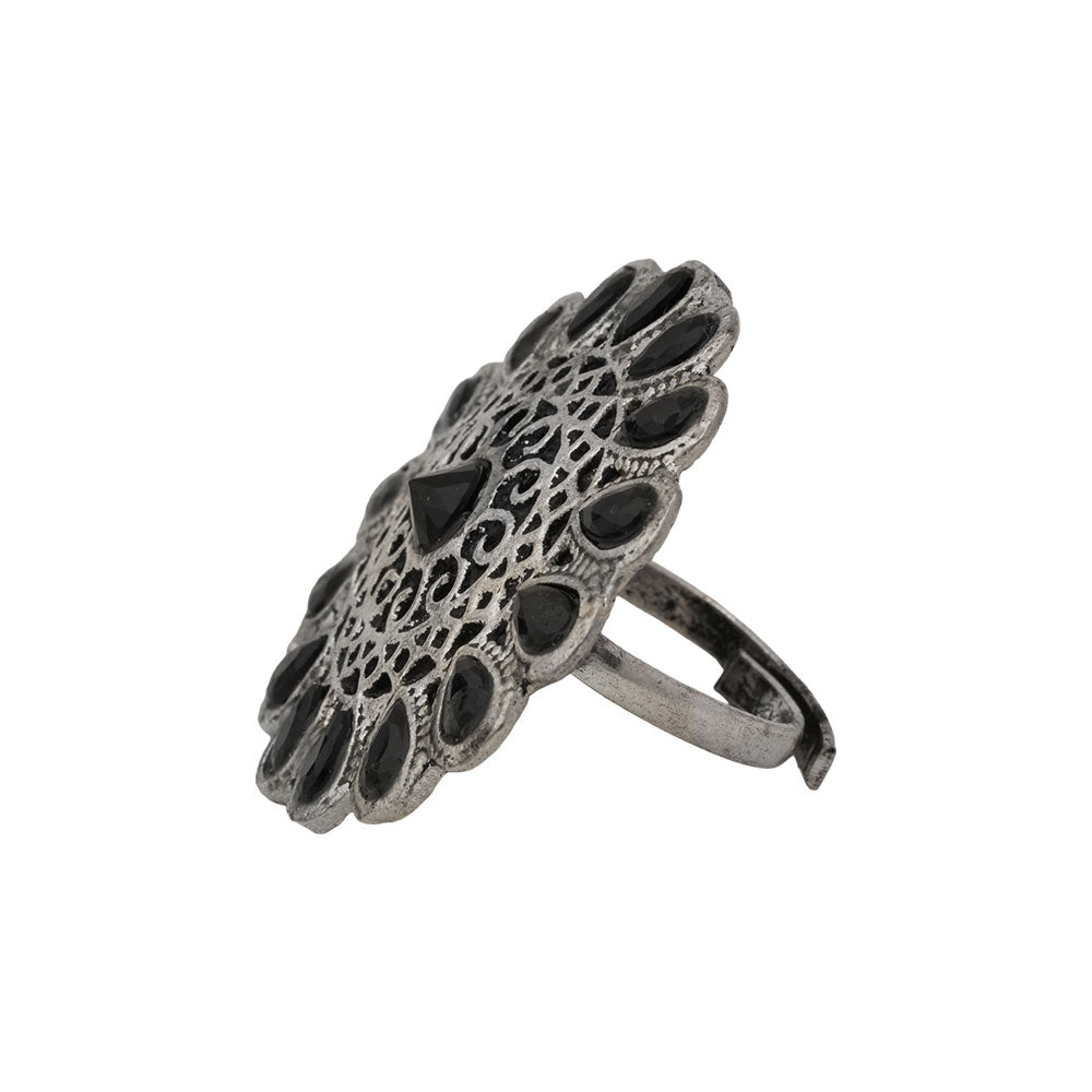 CrystaBud stone studded ring (Black)