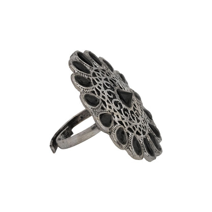 CrystaBud stone studded ring (Black)