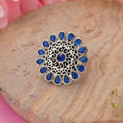 CrystaBud stone studded ring (Blue)