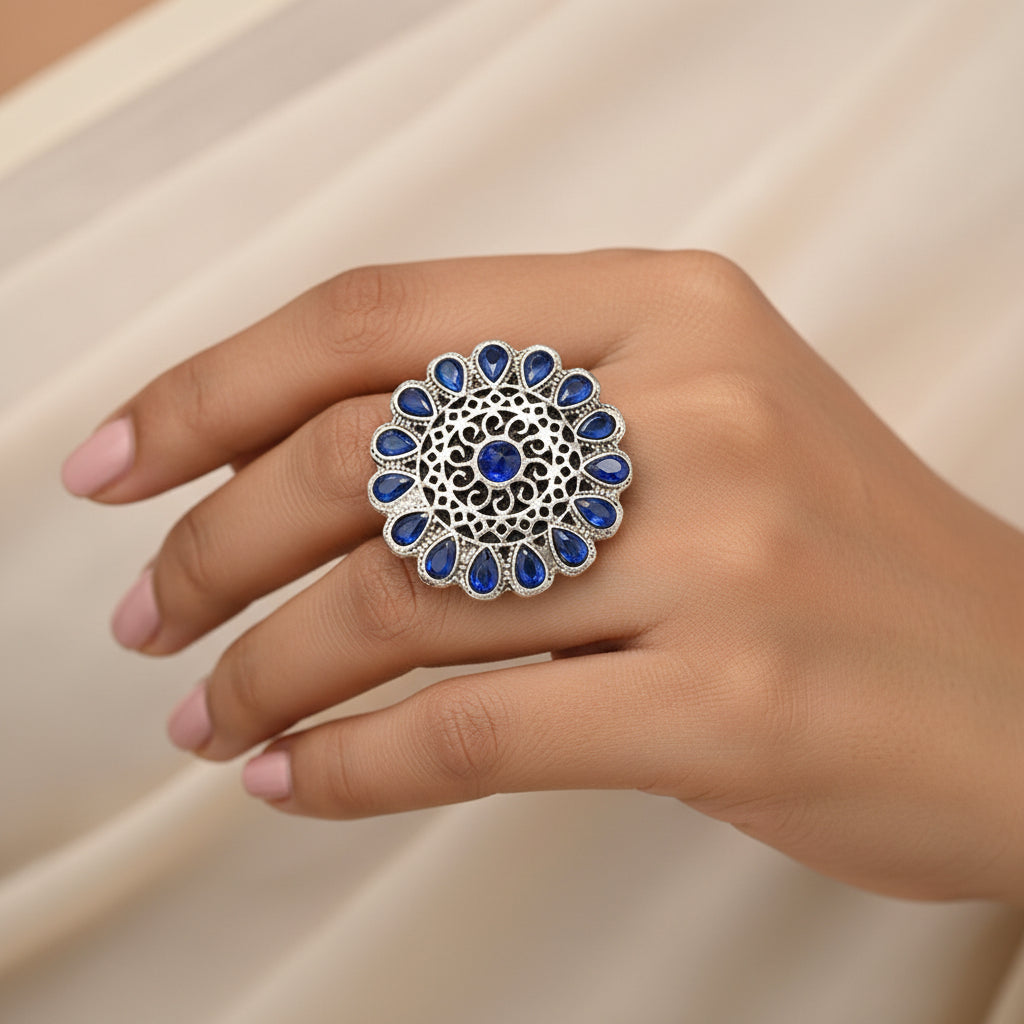 CrystaBud stone studded ring (Blue)