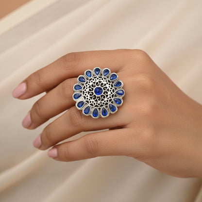 CrystaBud stone studded ring (Blue)