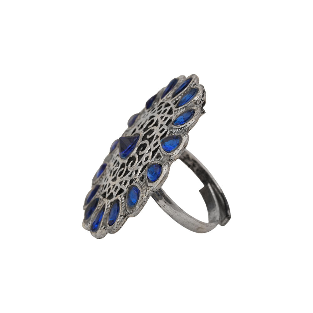 CrystaBud stone studded ring (Blue)