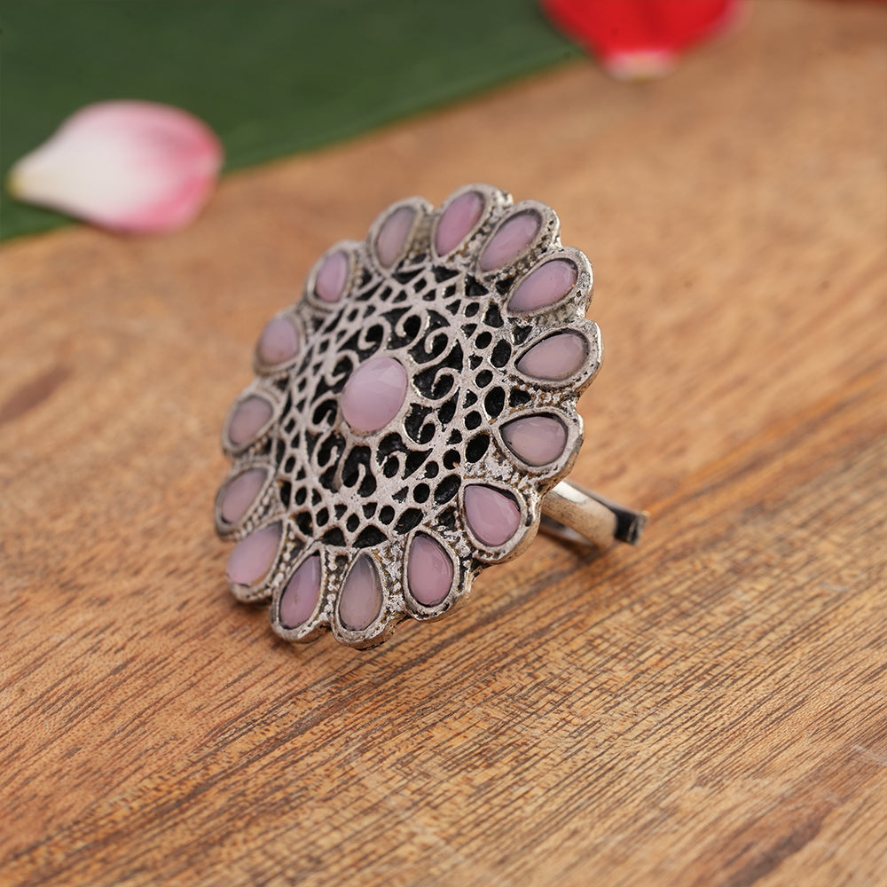 CrystaBud stone studded ring (Baby Pink)