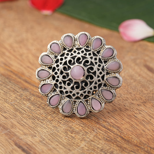 CrystaBud stone studded ring (Baby Pink)