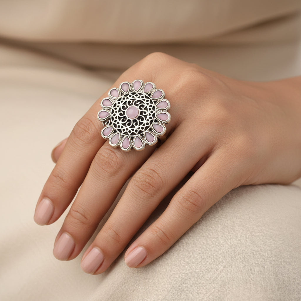 CrystaBud stone studded ring (Baby Pink)