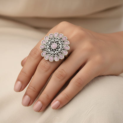 CrystaBud stone studded ring (Baby Pink)