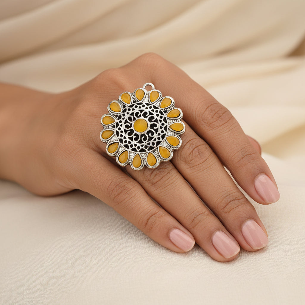 CrystaBud stone studded ring (Yellow)