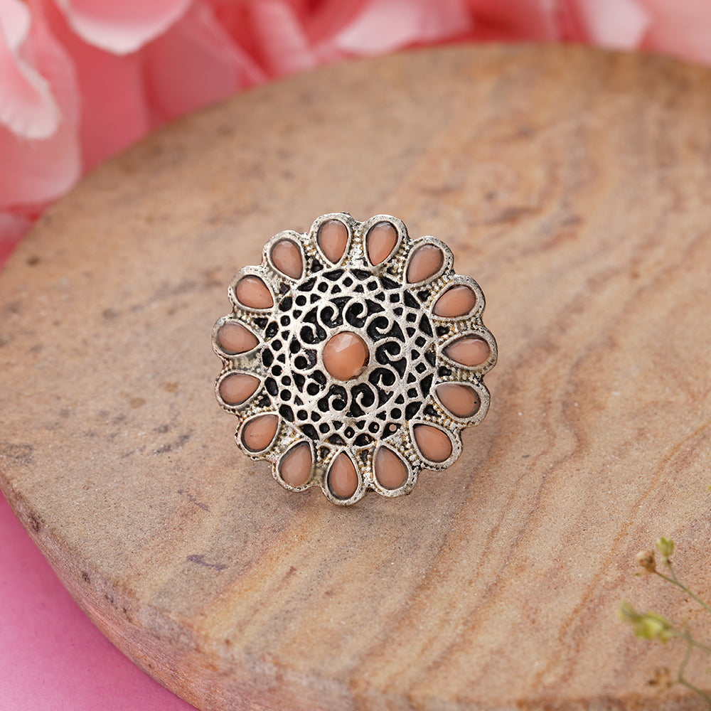 CrystaBud stone studded ring (Light Orange)