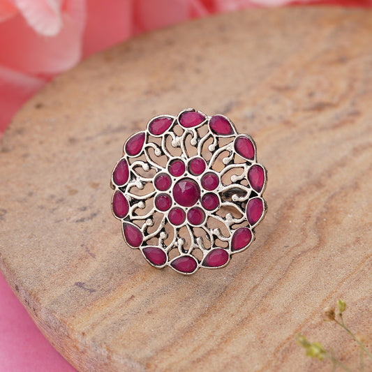 FloraDrop stone studded ring (Red)