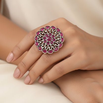 FloraDrop stone studded ring (Red)
