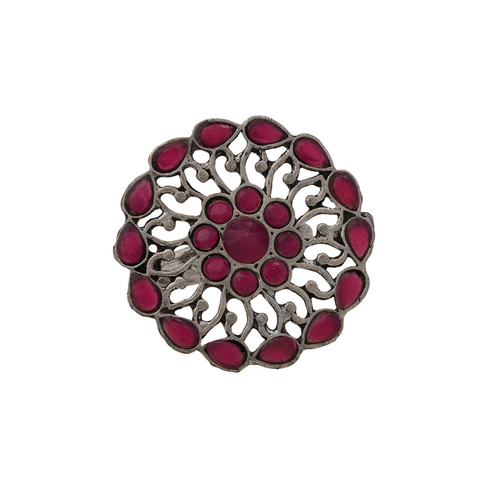 FloraDrop stone studded ring (Red)