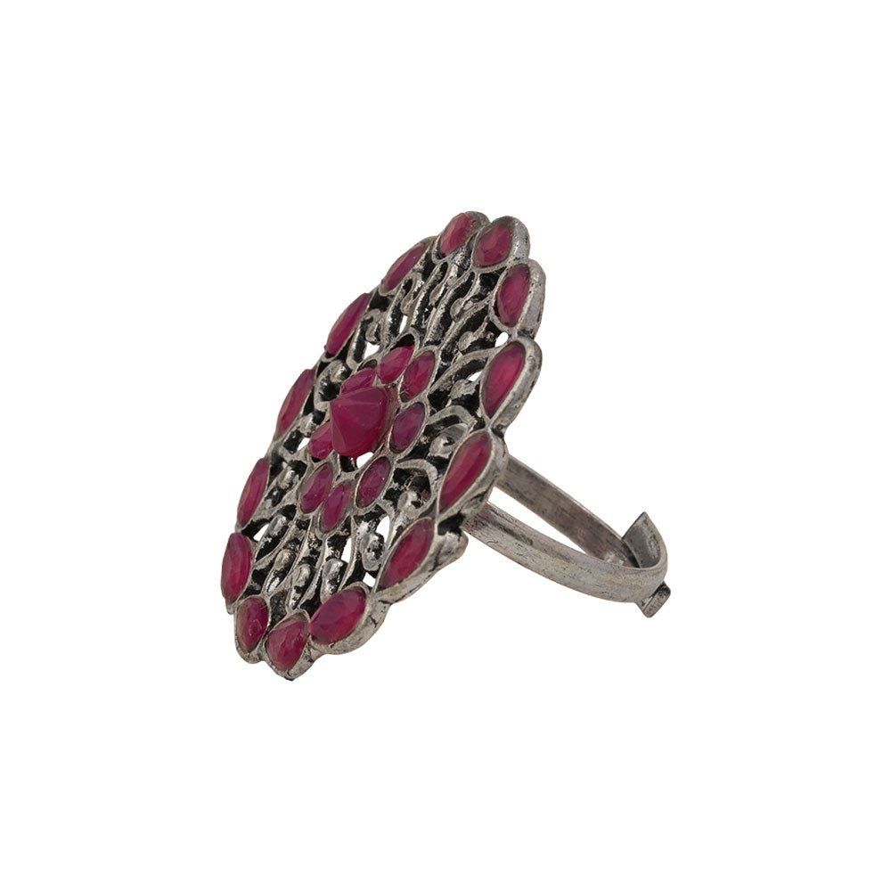 FloraDrop stone studded ring (Red)