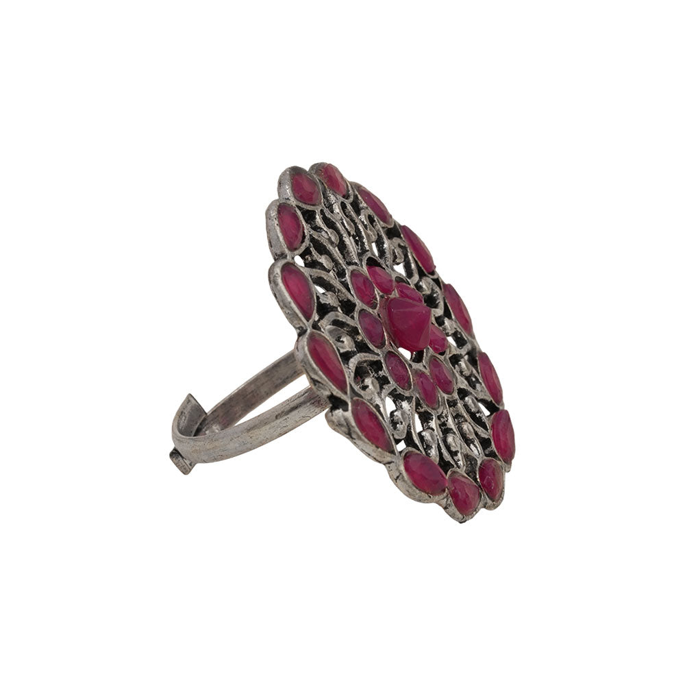 FloraDrop stone studded ring (Red)