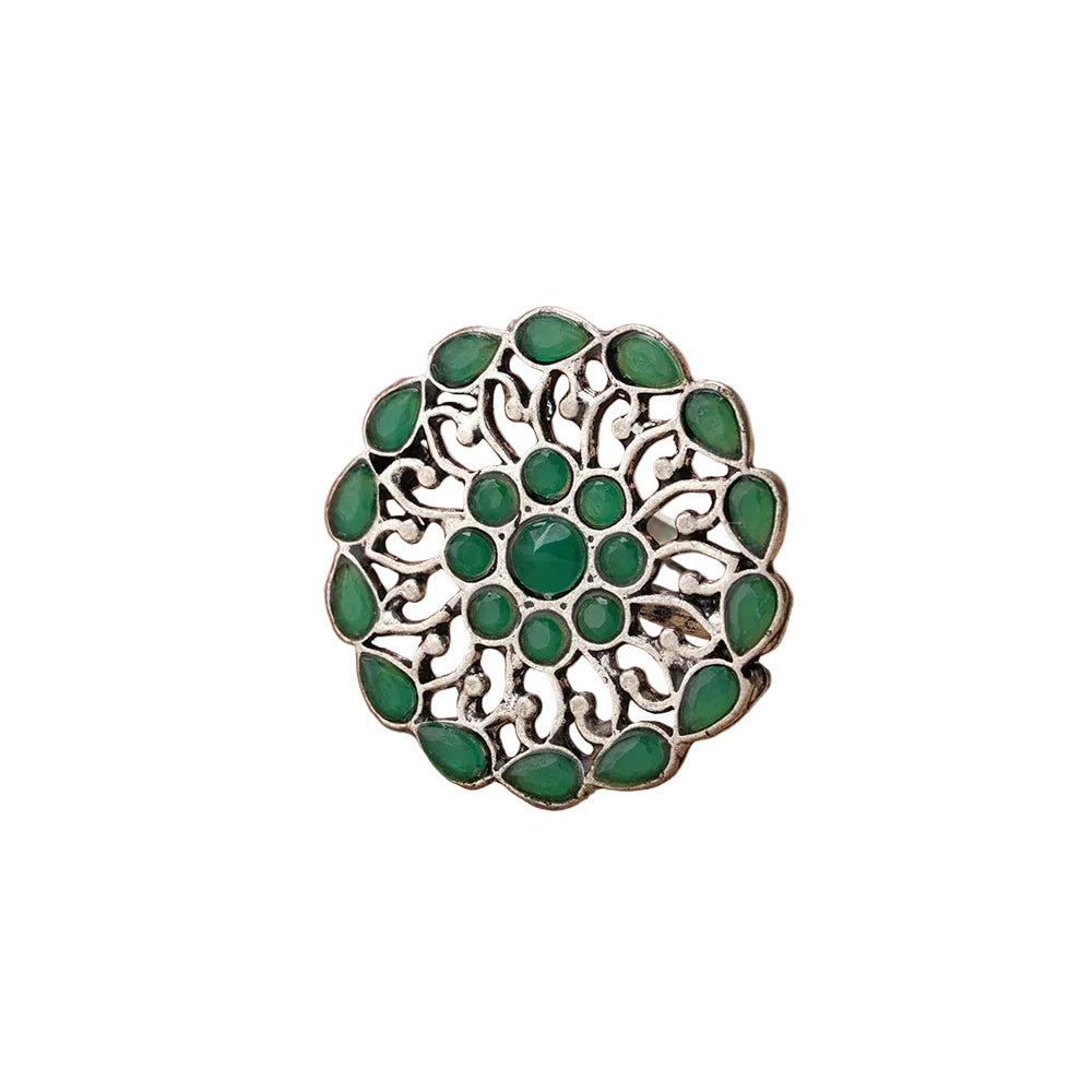 FloraDrop stone studded ring (Green)