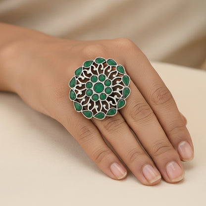 FloraDrop stone studded ring (Green)