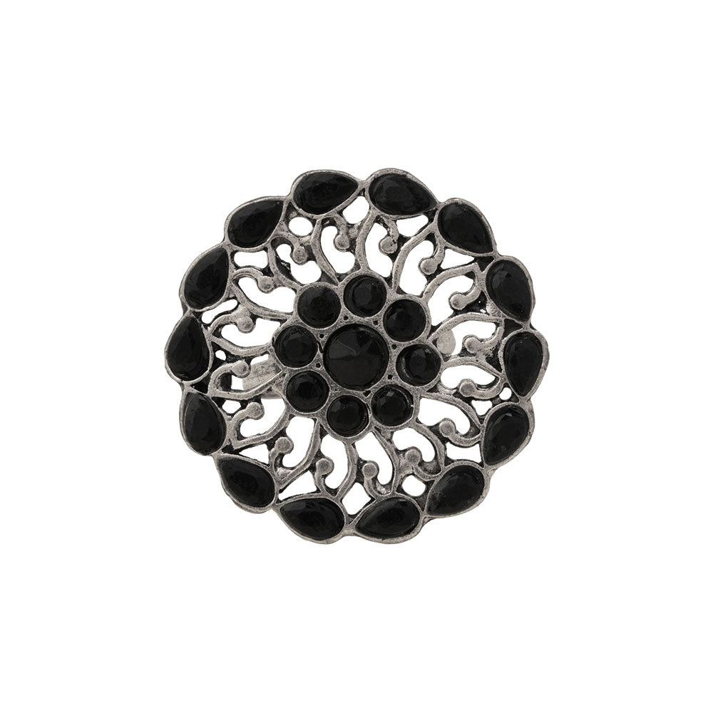 FloraDrop stone studded ring (Black)