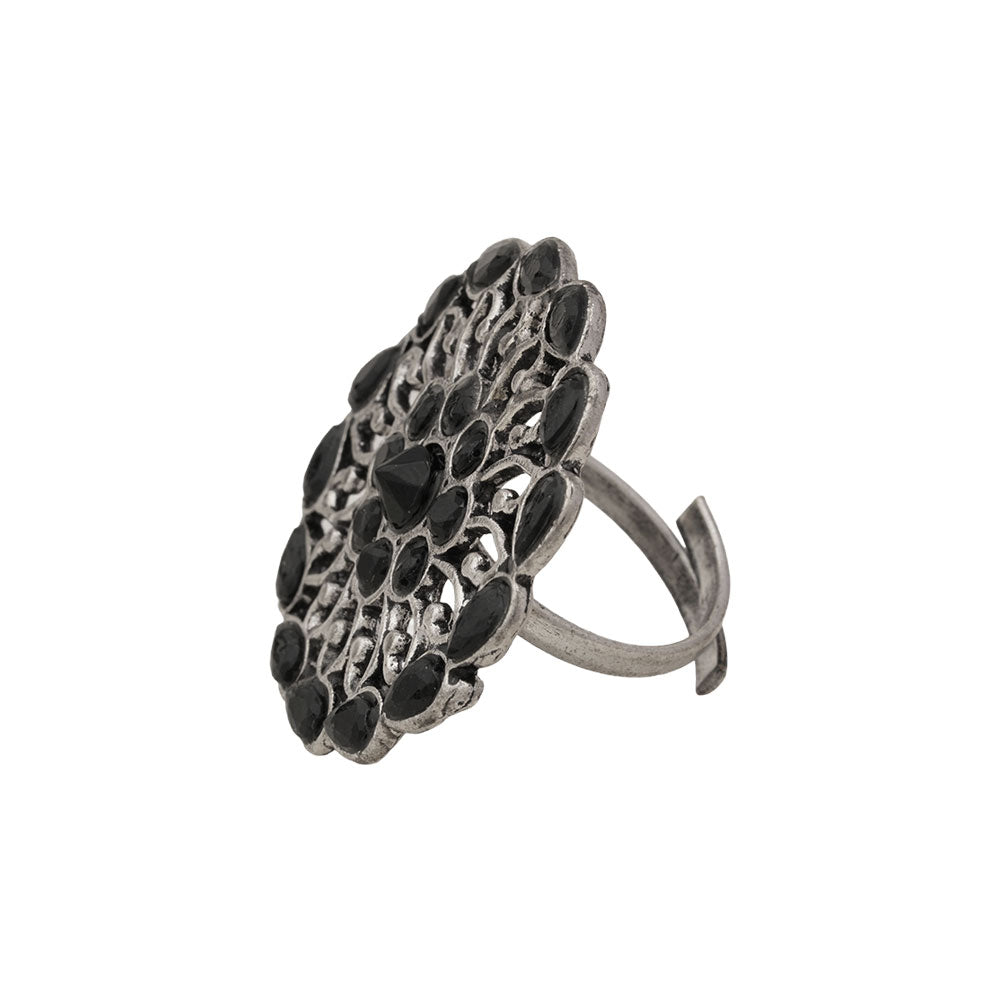 FloraDrop stone studded ring (Black)