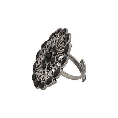 FloraDrop stone studded ring (Black)