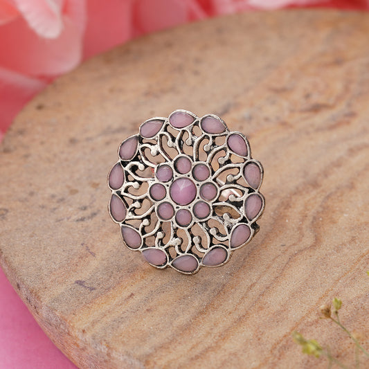FloraDrop stone studded ring (Baby Pink)