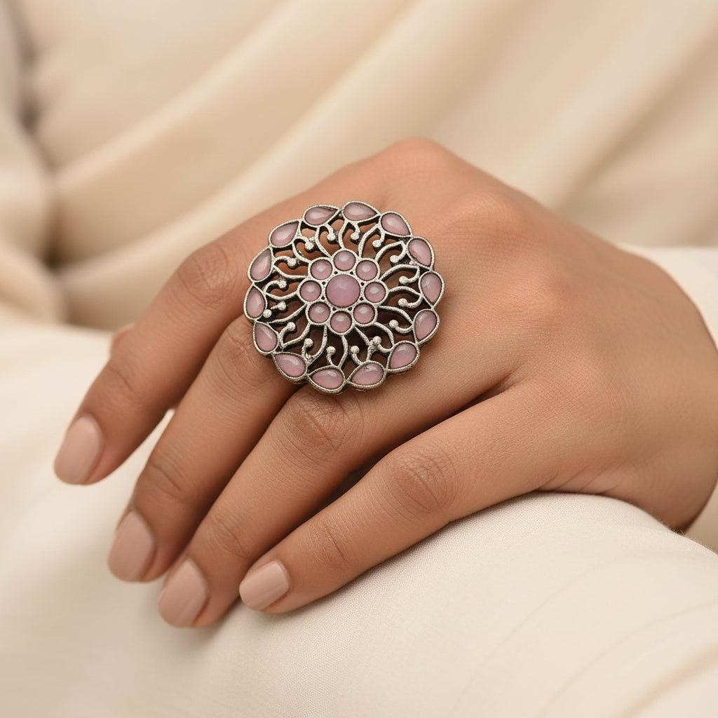 FloraDrop stone studded ring (Baby Pink)