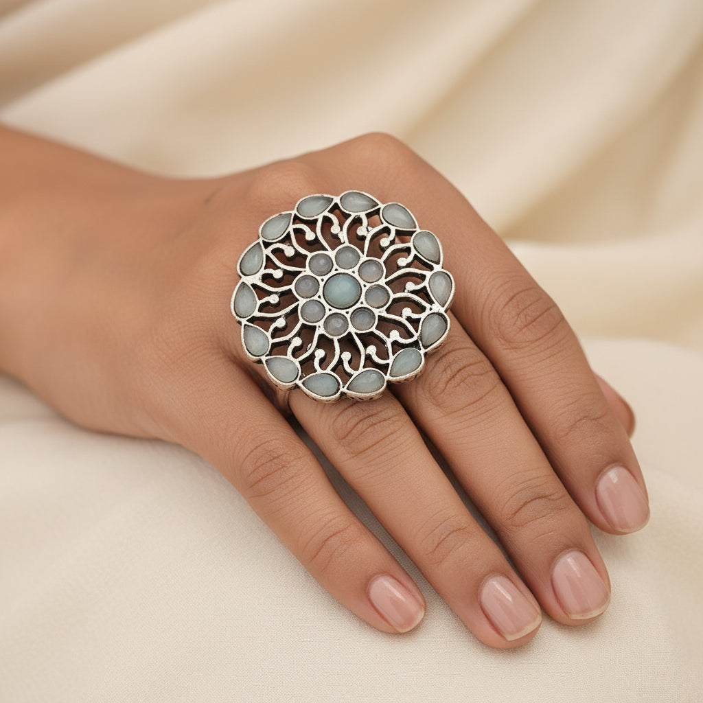 FloraDrop stone studded ring (Mint)