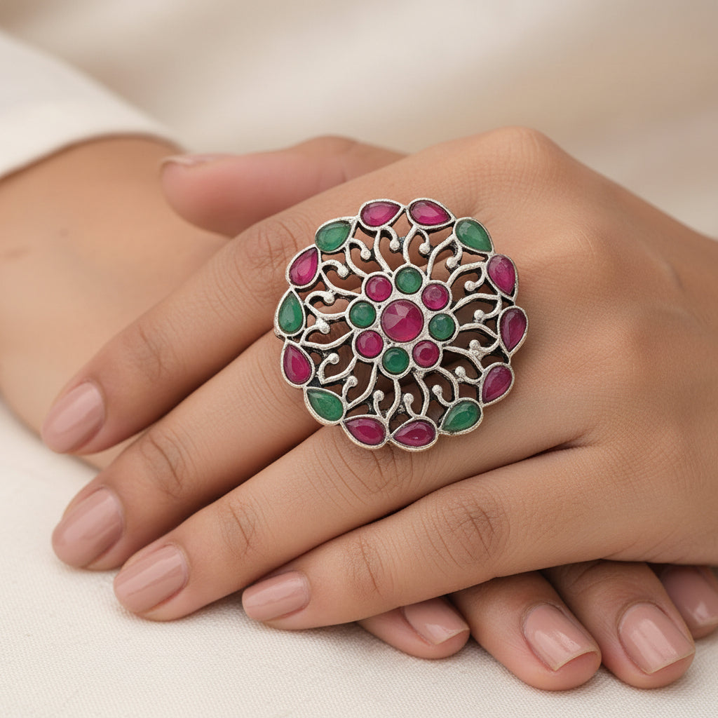 FloraDrop stone studded ring (Multicolored)