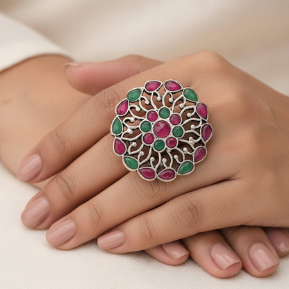 FloraDrop stone studded ring (Multicolored)