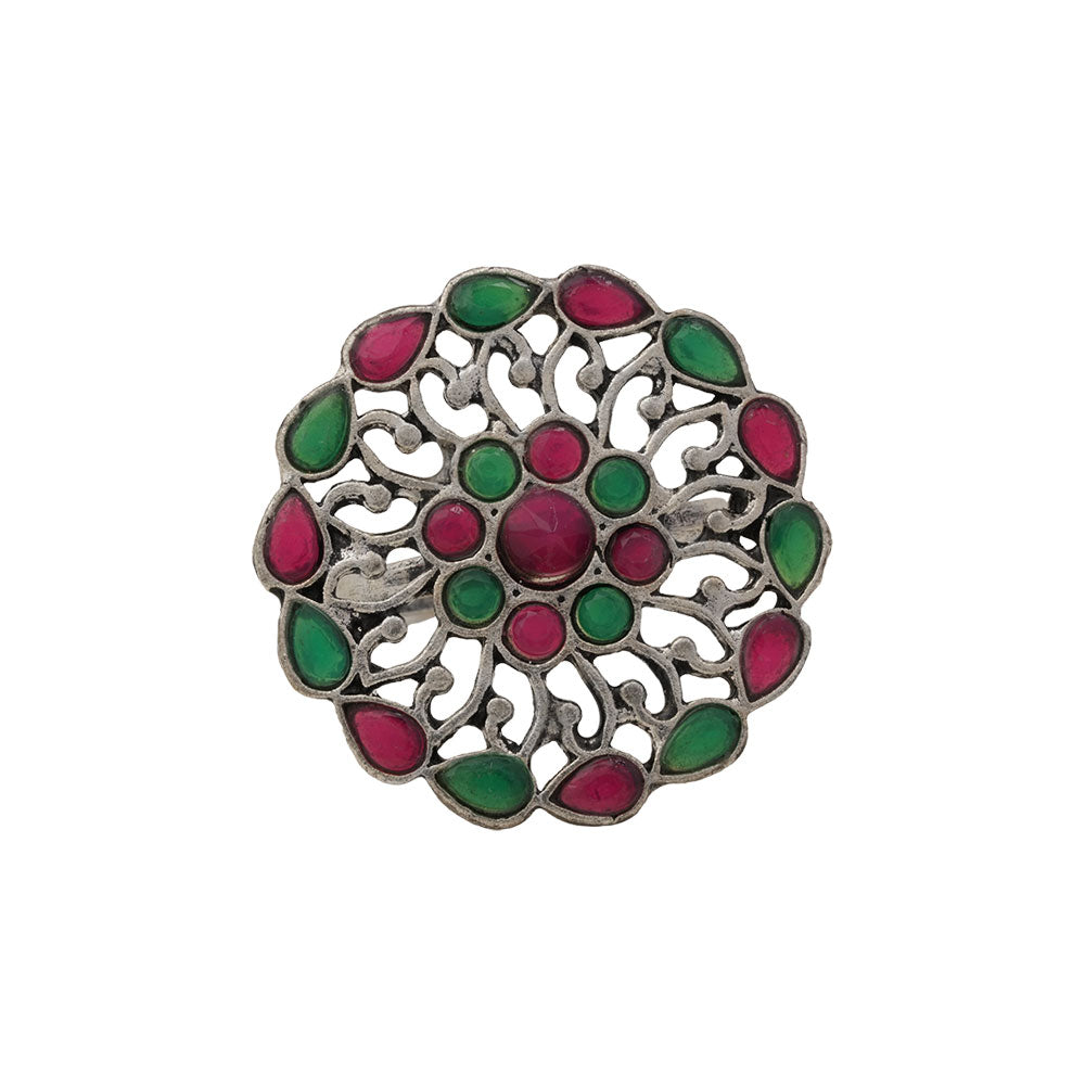 FloraDrop stone studded ring (Multicolored)