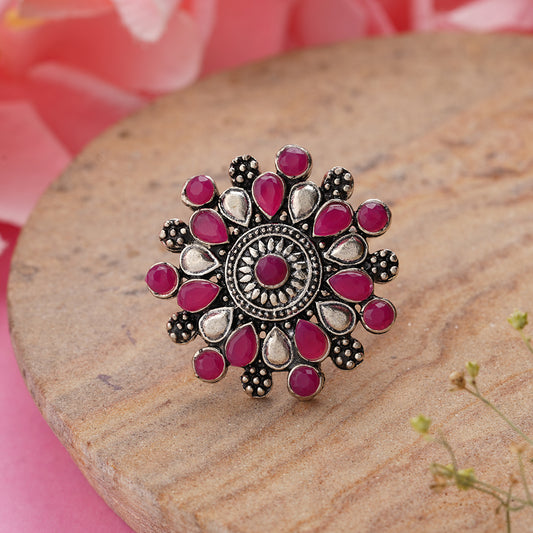 PetraBloom Stone studded ring (Red)