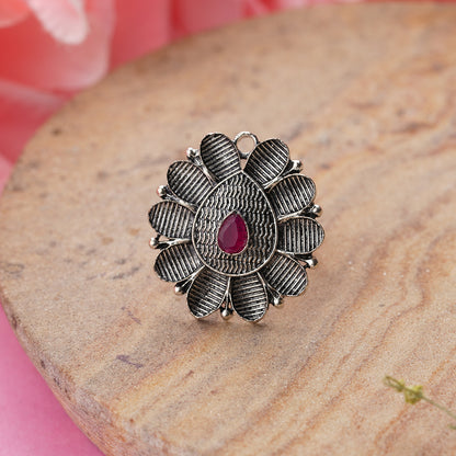 PetalStone oxidised ring (Red)