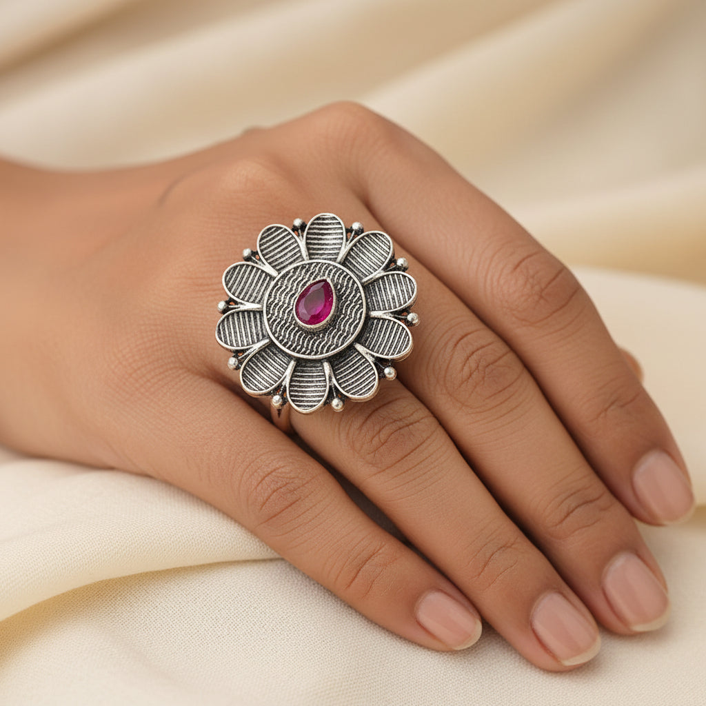 PetalStone oxidised ring (Red)