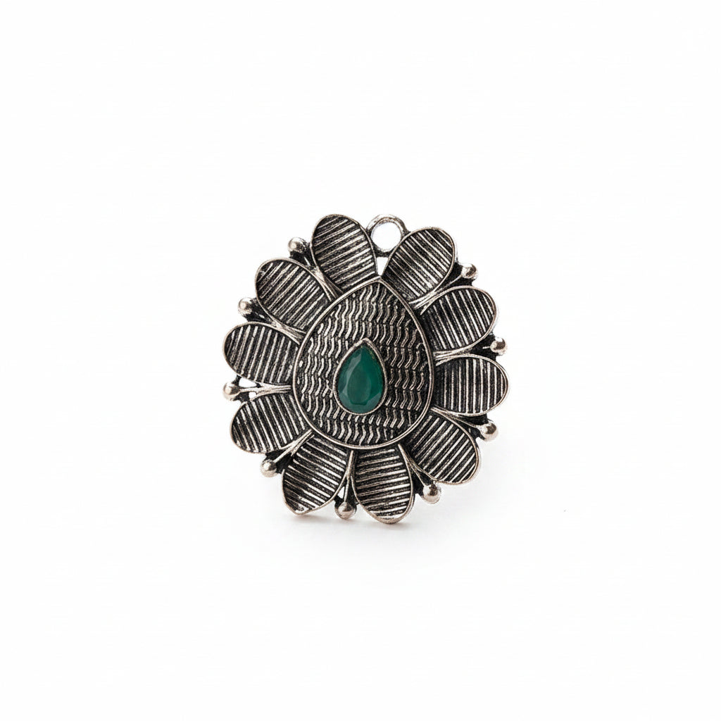 PetalStone oxidised ring (Green)