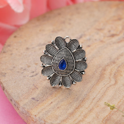 PetalStone oxidised ring (Blue)