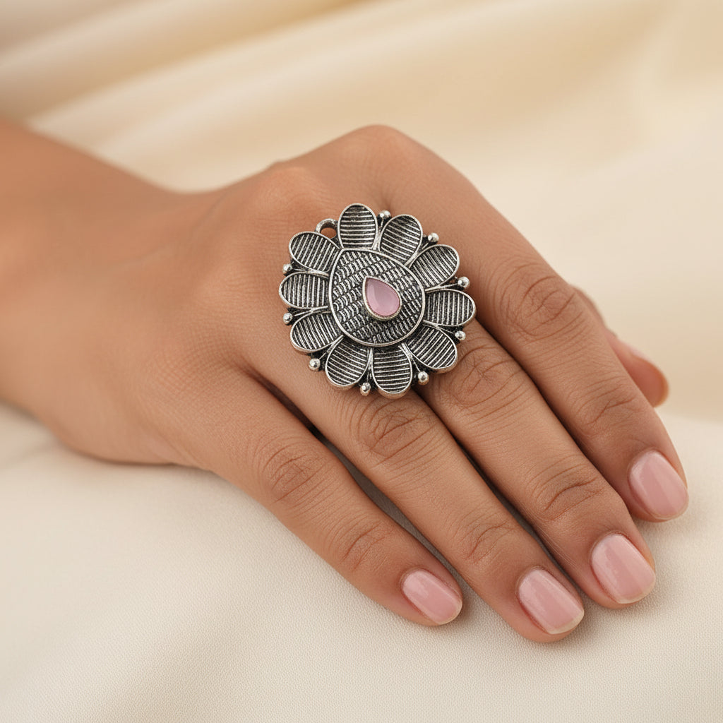PetalStone oxidised ring (Baby Pink)